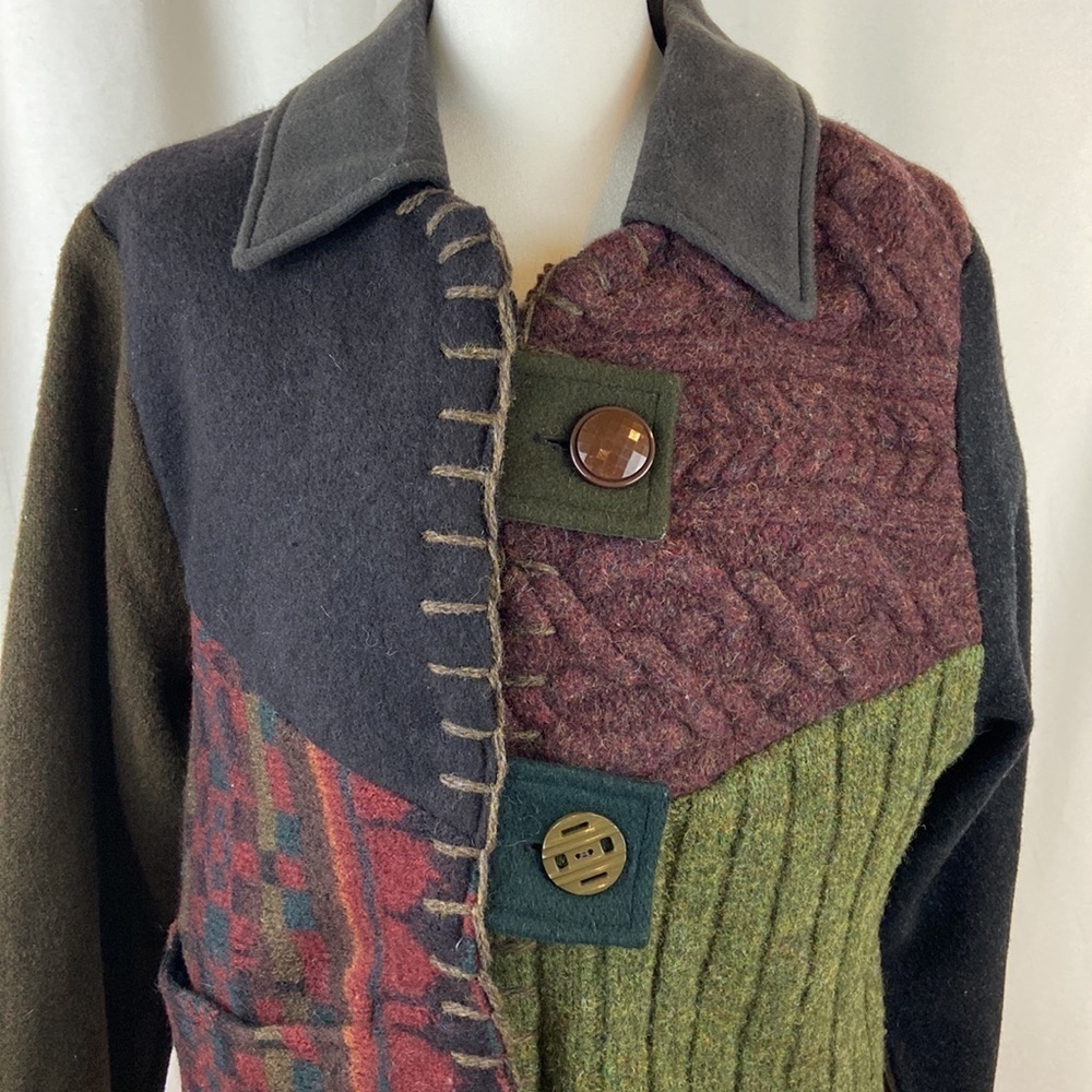 Mixed Patchwork Repurposed Wool Sweater Jacket Handmade by Baabaazuzu - Picture 3 of 16